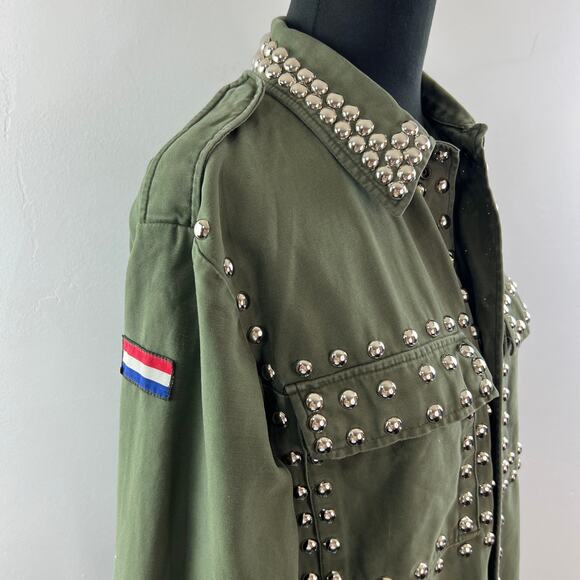 After Party By Nasty Gal Green Silver Jacket Denim Studded Snap-Button Size S/M - Picture 8 of 11